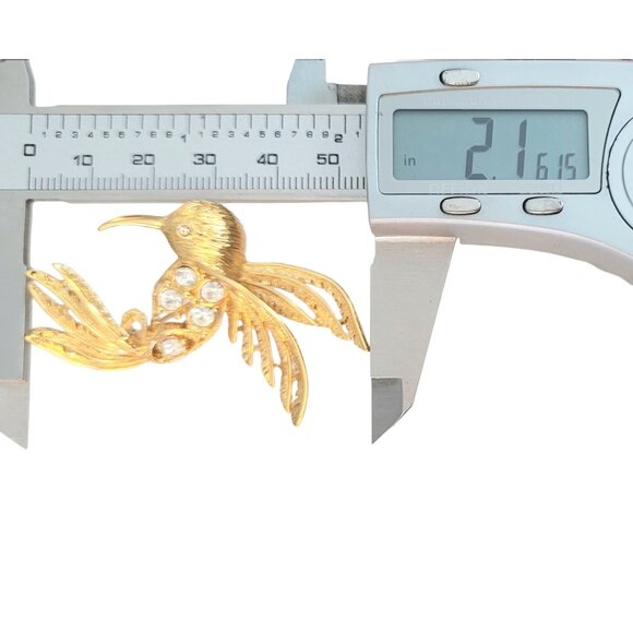 Napier Gold Tone Clear Rhinestone Hummingbird In Flight Brooch Pin, Signed M446 - Picture 4 of 5